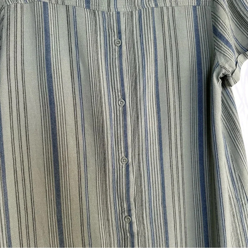 Cloth & Stone Linen Blend Tunic Dress Striped Short Sleeve Size Small Sage Green - Picture 7 of 11